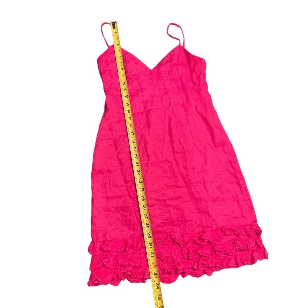 Muse Boston‎ Proper Linen Pink Spaghetti Strap Mini Dress Size 10 Ruffle Cruise